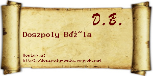 Doszpoly Béla névjegykártya